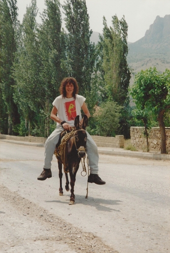 on a donkey in Saricakaya